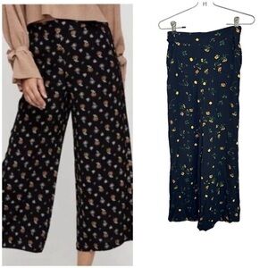 Wilfred Aritzia Black Yellow Floral Wide Leg Cropped Faun Pants S